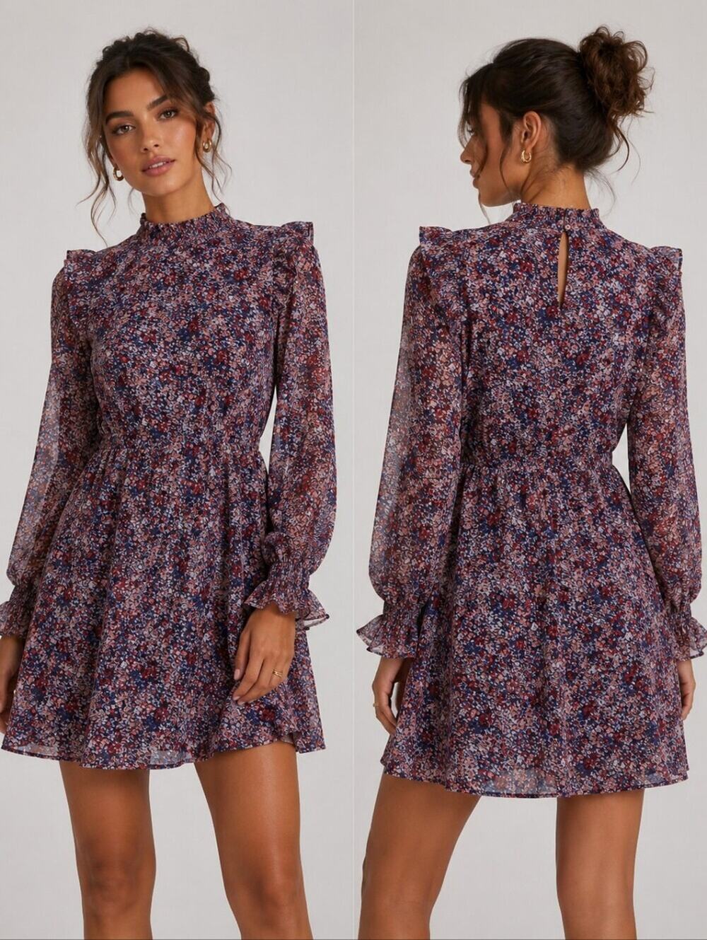 Banana Republic Girls Floral Long-Sleeve Dress in Red and Blue